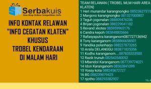 List Kontak Relawan ICK Klaten (Trobel Kendaraan Malam Hari)