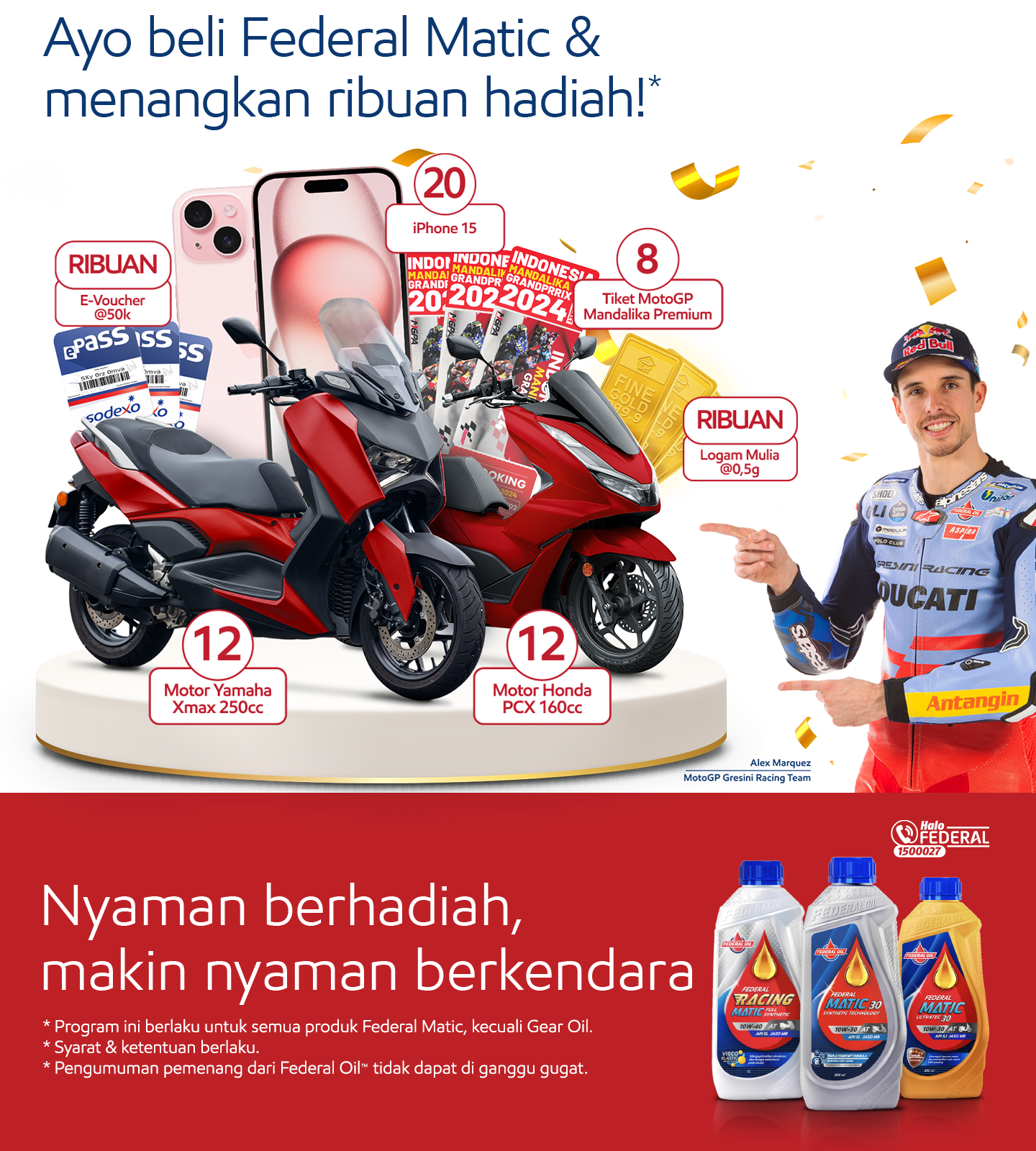 Undian Oli Federal Matic Berhadiah 24 Motor, 20 iPhone 15, dll