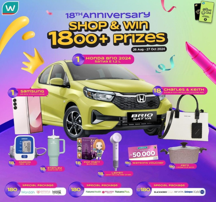 Undian Watsons 2024 Berhadiah 1 unit Mobil Honda Brio 